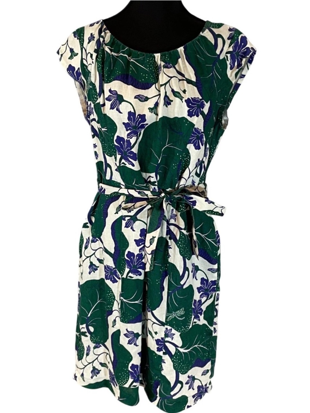 Lands End Coastal Resort Wear 100% Linen Lined Belted Dress Size 4